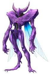 Rule 34 | angra mainyu (shin megami tensei), arms at sides, claws, colored skin, demon, full body, highres, horns, insect wings, kazuma kaneko, long arms, no humans, no mouth, official art, purple skin, shin megami tensei, shin megami tensei: if..., shin megami tensei: liberation dx2, solo, standing, third-party source, transparent background, wings, yellow eyes