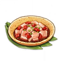 Rule 34 | artist request, bowl, chili pepper, commentary, english commentary, food, food focus, game cg, garnish, genshin impact, leaf, lowres, meat, no humans, official art, simple background, still life, third-party source, transparent background