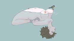 Rule 34 | 1girl, breasts, completely nude, corpse, cyp tw, drowned, dutch angle, female pubic hair, full body, hogtie, medium breasts, nude, original, partially submerged, pubic hair, short hair, simple background, solo, tit (bird), uncensored