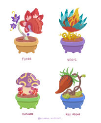 Rule 34 | digimon, floramon, flower, highres, mushmon, plantification, redvegimon, simple background, vase, vegimon, white background