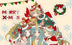 Rule 34 | 6+girls, :&lt;, ahoge, anat (granblue fantasy), artist request, blonde hair, blush, bow, braid, breasts, brown eyes, candy, candy cane, choker, christmas, christmas ornaments, cleavage, de la fille, drill hair, eyebrows, food, granblue fantasy, green eyes, green hair, grey eyes, hair bow, hair ornament, hair over one eye, harvin, heart, heart necklace, helel ben shalem, herja, highres, horns, kolulu (granblue fantasy), looking at viewer, mimlememel, mistletoe, multicolored hair, multiple girls, necklace, official art, one eye closed, pacifier, pinecone, pointy ears, ponytail, purple eyes, red eyes, santa costume, single braid, single horn, smile, smirk, star (symbol), star hair ornament, twin drills, upper body, wreath