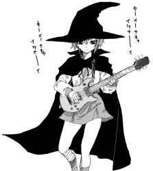 Rule 34 | 00s, cape, greyscale, guitar, hat, instrument, monochrome, nagato yuki, satou atsuki, solo, suzumiya haruhi no yuuutsu, witch hat