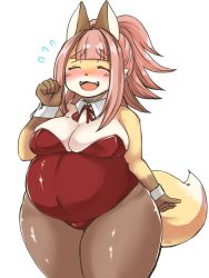 Rule 34 | big belly, closed eyes, fox, furry, highres, long hair, open mouth, pink hair, playboy bunny, shinobe, smile