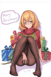 Rule 34 | 1girl, black pantyhose, christmas, covering crotch, covering privates, feet, girls&#039; frontline, green eyes, highres, knees together feet apart, looking at viewer, no pants, official alternate costume, panties, panties under pantyhose, pantyhose, px4 storm (girls&#039; frontline), px4 storm (queen of x&#039;mas morning) (girls&#039; frontline), short hair, simple background, sitting, sweater, toes, underwear, white background, xian yu mo ren