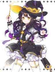 Rule 34 | + +, 1girl, black hair, black hat, blush, earrings, hat, highres, holding, holding wand, jewelry, jpeg artifacts, long hair, long sleeves, looking at viewer, moffle (2019), original, pointy ears, solo, thighhighs, wand, white thighhighs, witch hat, yellow eyes