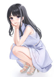 1girl bare_shoulders black_hair dress highres idolmaster idolmaster_shiny_colors kazano_hiori long_hair looking_at_viewer mossan_(mossan-777) open_mouth sleeveless smile solo