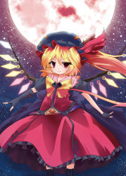 Rule 34 | 1girl, alternate costume, bad id, bad pixiv id, bell (artist), bell (oppore coppore), blonde hair, female focus, flandre scarlet, hat, highres, kunai, ponytail, red eyes, ribbon, short hair, side ponytail, solo, touhou, weapon, wings