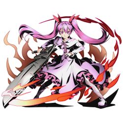 Rule 34 | 10s, 1girl, akame ga kill!, alpha transparency, capelet, divine gate, dress, fire, full body, gun, gunblade, hair ribbon, holding, holding gun, holding weapon, lolita fashion, long hair, looking at viewer, mine (akame ga kill!), neck ribbon, official art, pink dress, pink eyes, pink hair, pink ribbon, red ribbon, ribbon, smile, solo, transparent background, twintails, ucmm, very long hair, weapon