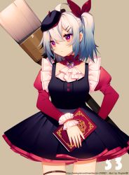 Rule 34 | 1girl, ahoge, artist name, beret, bili girl 33, bilibili, blue hair, blush, book, bow, breasts, character name, closed mouth, collarbone, hair bow, hair ornament, hairclip, hat, highres, holding, holding book, long sleeves, looking at another, medium breasts, nail polish, official art, out of frame, paintbrush, pixiv id, prophet chu, red bow, short hair, short ponytail, side ponytail, solo, watermark, web address