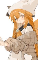 Rule 34 | 1girl, animal ear headwear, animal ears, bell, blush stickers, bow, bowtie, brown eyes, coat, commentary, fake animal ears, fox ears, fox girl, highres, long hair, long sleeves, off shoulder, open mouth, orange hair, original, ppp caf, sailor collar, sketch, solo, very long hair