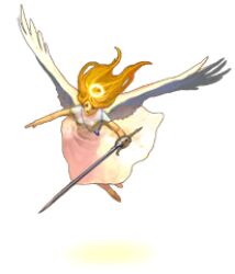 Rule 34 | angel, avatar dreams, blonde hair, dress, flying, halo, holding, holding sword, holding weapon, jewelry, lowres, necklace, non-web source, sword, weapon, wings