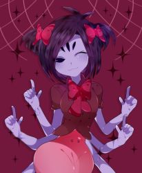 Rule 34 | 1girl, :3, breasts, extra arms, extra eyes, arthropod girl, monster girl, muffet, spider girl, undertale, wink
