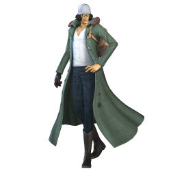 Rule 34 | 1boy, 3d, absurdres, amputee, backpack, bag, black hair, boots, full body, gloves, hand on own hip, hat, highres, jacket, kuzan (aokiji), long coat, male focus, official art, one piece, one piece: pirate warriors, short hair, simple background, single glove, solo, sunglasses, v-neck, white background