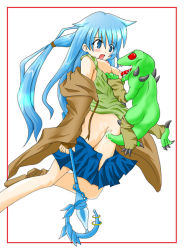 Rule 34 | 1girl, blue eyes, blue hair, blush, breasts, censored, clothes pull, coat, duel monster, eria the water charmer, female focus, gigobyte, long hair, matching hair/eyes, nipples, no bra, no panties, red eyes, shirt pull, skirt, solo, tears, vaginal, wand, white background, yu-gi-oh!, yu-gi-oh! duel monsters