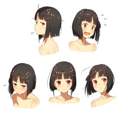 Rule 34 | 1girl, :t, bad id, bad pixiv id, black hair, blush, expressions, flying sweatdrops, kinta (distortion), looking at viewer, open mouth, original, red eyes, short hair, simple background, smile, tears, upper body, white background