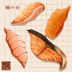 Rule 34 | artist logo, artist name, fish (food), food, food focus, highres, meat, no humans, original, yuki00yo