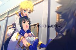 Rule 34 | 1girl, 4boys, amakusa shirou (fate), black hair, black suit, blonde hair, blue eyes, blush, breasts, charles-henri sanson (fate), echo (circa), fate/apocrypha, fate/grand order, fate/requiem, fate (series), formal, green eyes, jacket, japanese clothes, jing ke (fate), kimono, koha-ace, long hair, multiple boys, open mouth, parted bangs, ponytail, saitou hajime (fate), shorts, smile, suit, voyager (fate), voyager (second ascension) (fate), white hair, white jacket, white kimono, white shorts