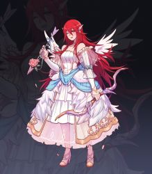 Rule 34 | 1girl, arrow (projectile), bow (weapon), bride, cordelia (bridal) (fire emblem), cordelia (fire emblem), dress, faithom, fire emblem, fire emblem awakening, fire emblem heroes, full body, hair ornament, high heels, highres, holding, holding arrow, holding bow (weapon), holding weapon, long hair, nintendo, one eye closed, open mouth, red eyes, red hair, see-through, sleeveless, sleeveless dress, solo, standing, weapon, wedding dress, white dress, wing hair ornament
