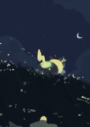 Rule 34 | cloud, commentary request, creatures (company), crescent moon, dog, draw pann33, from below, game freak, gen 8 pokemon, glowing, grass, highres, moon, night, nintendo, outdoors, pokemon, pokemon (creature), running, sky, star (sky), yamper