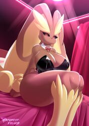 Rule 34 | 1girl, absurdres, animal ears, artist name, ass, bed, black leotard, black sclera, breasts, brown fur, byghosteduard, censored, cleavage, colored sclera, creatures (company), curvy, detached collar, furry, furry female, game freak, gen 4 pokemon, highleg, highleg leotard, highres, huge ass, large breasts, leotard, looking at viewer, lopunny, navel, nintendo, nipples, nude, on bed, playboy bunny, pokemon, pokemon (creature), rabbit ears, rabbit girl, rabbit tail, red eyes, shiny skin, sitting, tail, thick thighs, thighs, wide hips
