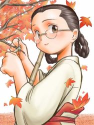 Rule 34 | braid, glasses, japanese clothes, katou ryouichi, kimono, leaf, maple leaf, solo, yukata