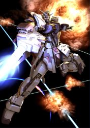 Rule 34 | 00s, absurdres, beam, beam rifle, energy gun, explosion, gun, gundam, gundam seed, gundam seed a-star, highres, kou (mechalog), mecha, no humans, robot, solo, tsx-01-x1 trias, weapon