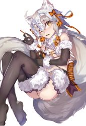 Rule 34 | 1girl, adapted costume, akieda, alternate color, ass, bell, black thighhighs, capelet, cosplay, fate/grand order, fate (series), food, fur trim, gloves, hair ribbon, halloween, halloween costume, headpiece, jack-o&#039;-lantern, jeanne d&#039;arc (fate), jeanne d&#039;arc alter santa lily (fate), long hair, mash kyrielight, mash kyrielight (dangerous beast), mash kyrielight (dangerous beast) (cosplay), no shoes, official alternate costume, pocky, pocky day, pumpkin, ribbon, solo, thighhighs, yellow eyes