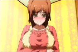 Rule 34 | 10s, animated, animated gif, blush, bouncing breasts, breast press, breasts, brown hair, cleavage, clothes, covered erect nipples, green eyes, huge breasts, large breasts, long hair, lowres, mayuri (tennen koi-iro alcohol), nipples, nude, open mouth, tennen koi-iro alcohol, undressing