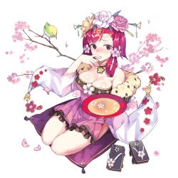 Rule 34 | 1girl, alcohol, artist request, bare legs, bare shoulders, bird, blush, branch, breasts, cherry blossoms, choker, cleavage, cup, cushion, dress, drink, female focus, finger to mouth, flower, formal, full body, hair flower, hair ornament, hair rings, headdress, holding, japanese clothes, jewelry, konohana sakuya (uchi no hime-sama), large breasts, legs, long hair, long sleeves, looking at viewer, neck, necklace, off shoulder, official art, petals, pillow, pink eyes, pink hair, red eyes, red hair, rose, sakazuki, sake, sandals, unworn sandals, seiza, short hair, shy, sitting, solo, strapless, transparent background, uchi no hime-sama ga ichiban kawaii