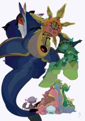 Rule 34 | 0 ici 0, :o, armaldo, back, black sclera, bright pupils, cacturne, cactus, claws, colored sclera, creatures (company), floating, full body, game freak, gastrodon, gastrodon (east), gastrodon (west), gen 2 pokemon, gen 3 pokemon, gen 4 pokemon, highres, looking at another, looking down, lunatone, nintendo, no humans, paldean wooper, pokemon, pokemon (creature), red eyes, sharp teeth, signature, smile, solrock, spikes, tail, teeth, third eye, white pupils, wooper, yellow eyes