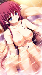 Rule 34 | bath, blue eyes, blush, breasts, censored, game cg, grisaia (series), grisaia no kajitsu, large breasts, mosaic censoring, nipples, nude, pussy, red hair, sitting, smile, suou amane, water