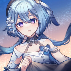 Rule 34 | 1girl, beret, black hat, blue hair, bow, collarbone, commentary request, dated, floating hair, griseo, griseo (starry impression), hair between eyes, hair bow, hat, highres, honkai (series), honkai impact 3rd, long hair, long sleeves, looking at viewer, low twintails, off-shoulder shirt, off shoulder, parted lips, purple eyes, shirt, signature, single sleeve, solo, tamacha, twintails, upper body, white bow, white shirt