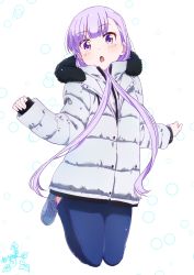 Rule 34 | 1girl, blush, highres, long hair, looking at viewer, makicha (sasurainopink), new game!, open mouth, purple eyes, purple hair, simple background, solo, suzukaze aoba, twintails, very long hair, white background
