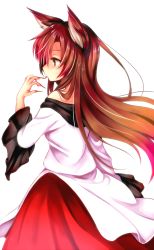 Rule 34 | 1girl, animal ears, brown hair, chikuwa savy, dress, licking finger, fingernails, from side, highres, imaizumi kagerou, licking, long fingernails, long hair, long sleeves, nail polish, red eyes, red nails, solo, tongue, tongue out, touhou, wolf ears
