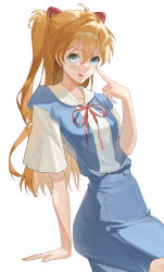 Rule 34 | 1girl, absurdres, artist request, blue eyes, breasts, brown hair, highres, long hair, looking at viewer, naughty face, neon genesis evangelion, school uniform, simple background, sitting, small breasts, smile, solo, souryuu asuka langley, tokyo-3 middle school uniform, tongue, tongue out, twintails
