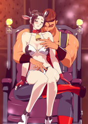 Rule 34 | 1boy, 1girl, breasts, fatal fury, highres, large breasts, shiranui mai, sitting, sitting on lap, sitting on person