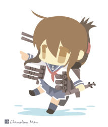 Rule 34 | 10s, 1girl, bad id, bad pixiv id, brown eyes, brown hair, chameleon man (three), chibi, flat color, folded ponytail, inazuma (kancolle), kantai collection, no lineart, short hair, solo, white background
