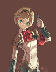 Rule 34 | 1girl, 2013, aegis (persona), android, armband, atlus, blonde hair, blue eyes, breasts, dated, headphones, highres, joints, junkpuyo, persona, persona 3, robot joints, shin megami tensei, short hair, small breasts, solo