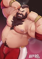 Rule 34 | 1boy, absurdres, alternate muscle size, avero art, bara, beard, big belly, bulge, cross-laced clothes, cross-laced legwear, double biceps pose, excessive pubic hair, facial hair, fat, fat man, flexing, from above, full beard, highres, huge pectorals, large hands, looking at viewer, male focus, male pubic hair, mature male, muscular, muscular male, navel, nipples, obese, official alternate costume, original, pubic hair, pubic hair peek, scar, short hair, solo, sparkling aura, stomach, street fighter, street fighter 6, strongman waist, thick arms, thick beard, thick chest hair, thick eyebrows, thick mustache, thick thighs, thighs, topless male, v-shaped eyebrows, veiny face, zangief