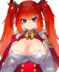 Rule 34 | breasts, cleavage, highres, icenight, large breasts, last origin, may of doom, mole, mole on breast, red hair, smug