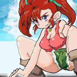 Rule 34 | 1girl, artist request, bakusou kyoudai let&#039;s &amp; go!!, bakusou kyoudai let&#039;s &amp; go!! max, breasts, female focus, hair ornament, hair ribbon, large breasts, legs, long hair, lowres, no bra, oogami marina, ribbon, shorts, solo, twintails