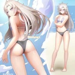 Rule 34 | 1girl, a (xenoblade), absurdres, angry, ass, back, bikini, earrings, highres, jewelry, long hair, navel, ocean, smile, solo, swimsuit, white hair, xenoblade chronicles (series), xenoblade chronicles 3, xenoblade chronicles 3: future redeemed, zambonito