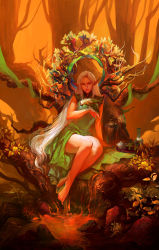 Rule 34 | 1girl, barefoot, bird, blonde hair, chen wei, deedlit, elf, forest, highres, long hair, nature, pointy ears, record of lodoss war, sitting, very long hair
