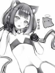 Rule 34 | absurdres, animal ears, breasts, cat ears, fang, greyscale, highres, hololive, hololive english, holomyth, monochrome, nanashi (nlo), ninomae ina&#039;nis, pointy ears, skin fang, small breasts, virtual youtuber