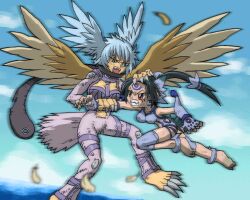 Rule 34 | angry, breasts, claws, digimon, long hair, lowres, medium breasts, personification, ranamon, shutumon, wings