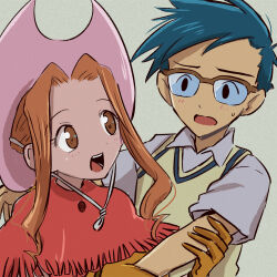 Rule 34 | 1boy, 1girl, couple, digimon, gloves, hat, highres, kido jo, looking at another, tachikawa mimi