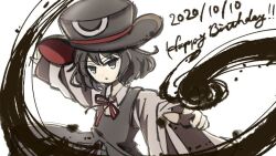Rule 34 | 1other, biberiye, birthday, black coat, black eyes, black hair, black hat, bow, bowtie, coat, collared shirt, cowboy shot, dated, enraku tsubakura, furrowed brow, happy birthday, hat, ink, len&#039;en, long sleeves, looking at viewer, non-web source, outstretched arms, parted lips, pointing, pointing at viewer, red bow, red bowtie, red hat, shirt, short hair, simple background, sleeveless, sleeveless coat, solo, source request, top hat, two-sided fabric, two-sided headwear, white background, white shirt, white sleeves, wide sleeves
