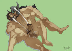 Rule 34 | 2boys, abs, aftersex, bar censor, bara, beard, censored, chest hair, completely nude, cum, cum in ass, ejaculation, erection, facial hair, fake horns, foreskin, french kiss, graves (league of legends), heads together, helmet, highres, horned helmet, horns, kiss, large pectorals, league of legends, leg hair, long hair, male focus, male pubic hair, mature male, motion blur, multiple boys, muscular, muscular male, navel, nipples, noses touching, nude, pectorals, penis, projectile cum, pubic hair, saliva, saliva trail, short hair, spread legs, stomach, thick thighs, thighs, tigari, tongue, tongue out, tryndamere, yaoi
