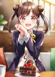 Rule 34 | + +, 1girl, blazer, blush, brown hair, cafe, cake, cake slice, chocolate cake, coffee mug, cup, double bun, drooling, food, hair bun, highres, idolmaster, idolmaster shiny colors, indoors, interlocked fingers, jacket, lens flare, looking at food, mouth drool, mug, neck ribbon, own hands together, ribbon, school uniform, shinishi chiho, solo, sonoda chiyoko, sparkle, twintails, upper body, vest
