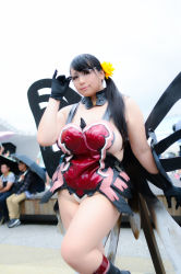 Rule 34 | 1girl, asian, black hair, breasts, butterfly wings, cattleya (queen&#039;s blade), cattleya (queen&#039;s blade) (cosplay), chouzuki maryou, cosplay, gauntlets, glasses, gloves, insect wings, large breasts, lipstick, makeup, photo (medium), plump, queen&#039;s blade, solo, thick thighs, thighs, wings